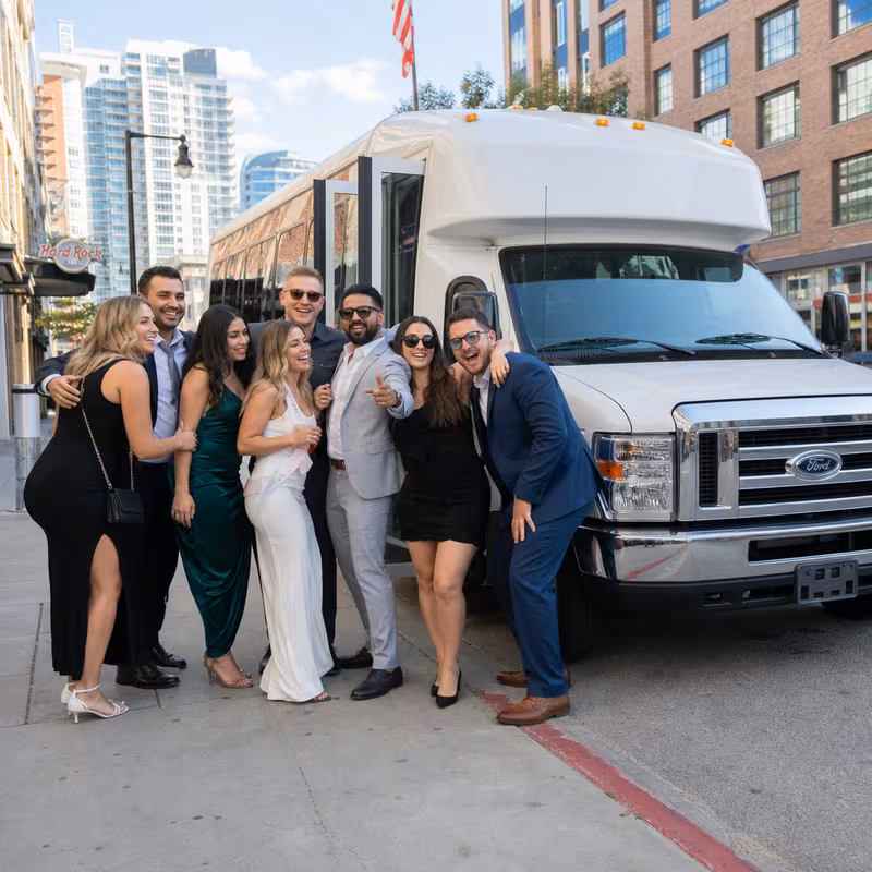 Black Mercedes Sprinter van staged for an San Diego Bachelor & Bachelorette Transportation group