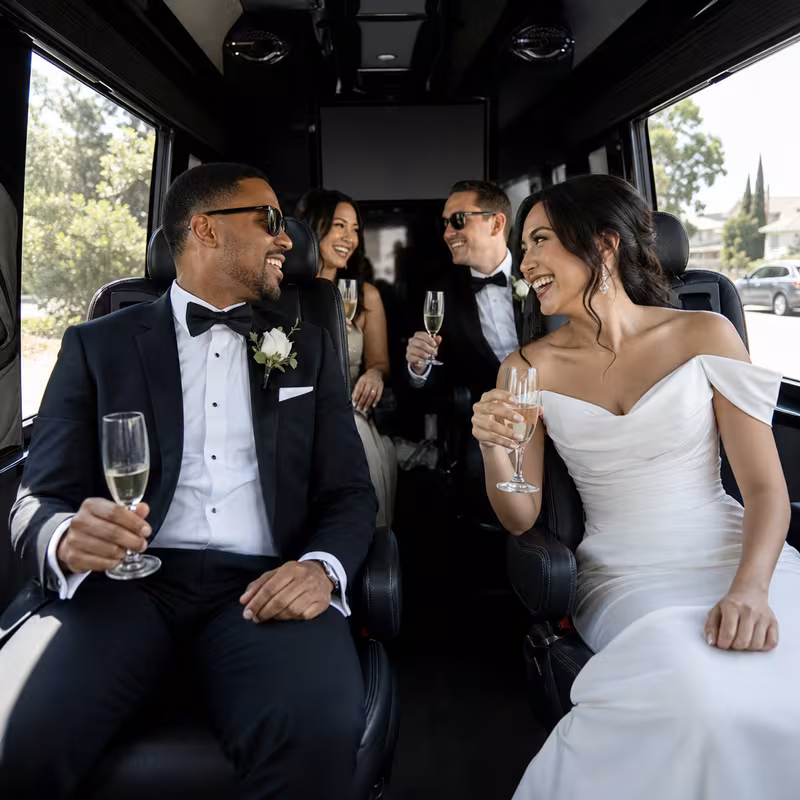 Black Mercedes Sprinter van staged for an San Diego Wedding Transportation group